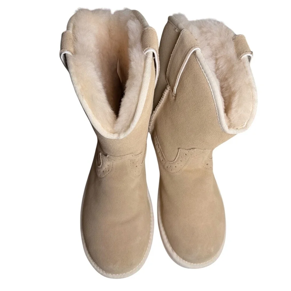 Justin Heidi Shearling Lined Suede‎ Boots Size 9 Natural Beige